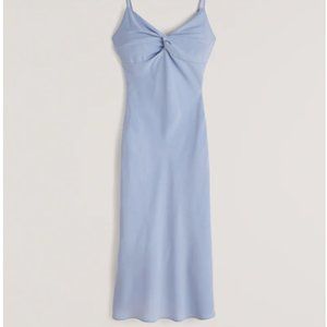 Blue Twist-Front Slip Midi Dress Abercrombie